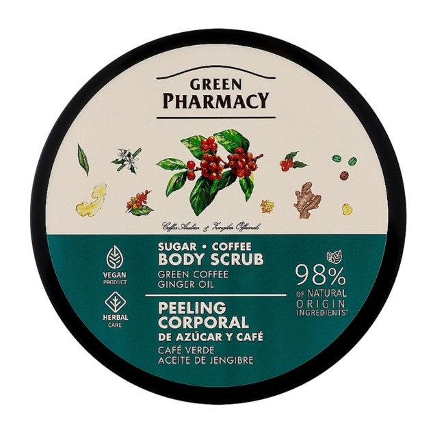 Скраб для тела Green Pharmacy 200 мл сахарно-кофейный Зеленый кофе и имбирное масло (4823015945380) - Фото 1