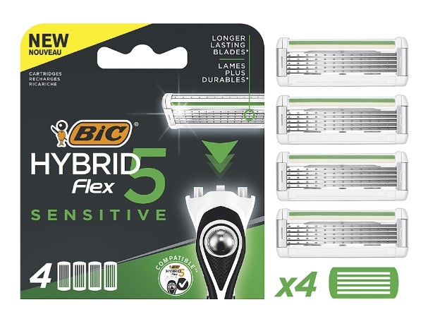 Станок чоловічий BIC Hybrid 5 Flex Sensitive касета 4 шт. (3086123760455) - Фото 1