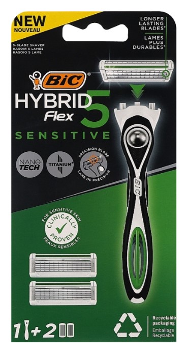 Станок чоловічий BIC Hybrid 5 Flex Sensitive 2 шт. (3086123760448) - Фото 1