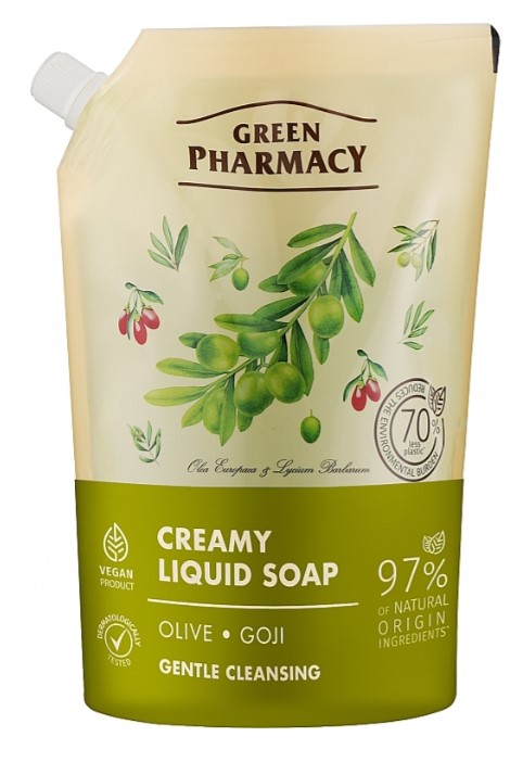 Рідке мило для рук Green Pharmacy 460 мл дой-пак оливка та годжі EN (4823015935367) - Фото 1