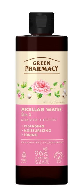 Міцелярна вода Green Pharmacy 3в1 мускусна троянда та бавовна 500 мл (4823015946288) - Фото 1