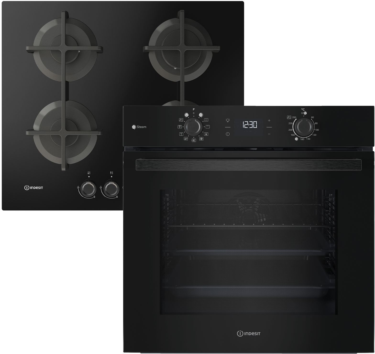Духова шафа + варильна поверхня газова Indesit IOK58HSB + ING61T/BK1 - Фото 1