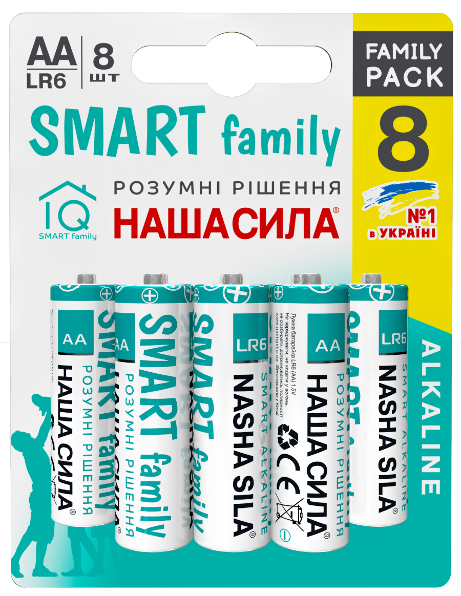Батарейка тип AA Наша Сила SMART AA (LR6) 8 на блістері (6922363163489) - Фото 1