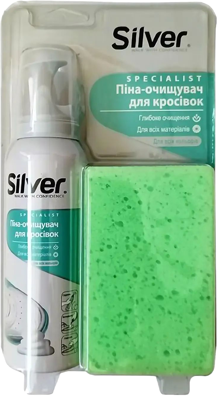 Купити Гель-очищувач для взуття Silver для спортивного взуття 125мл +Губка (8690757009399) - Фото 1 Гель-очищувач для взуття Silver для спортивного взуття 125мл +Губка (8690757009399) - Фото 1