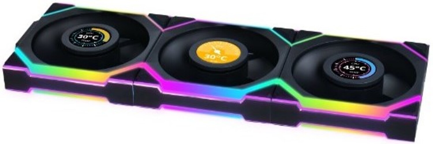 Корпусний вентилятор Lian Li UNI Fan SL WIRELESS LCD 120-3 REVERSE Black (G99.12RSLLCD1W3B.00) - Фото 1