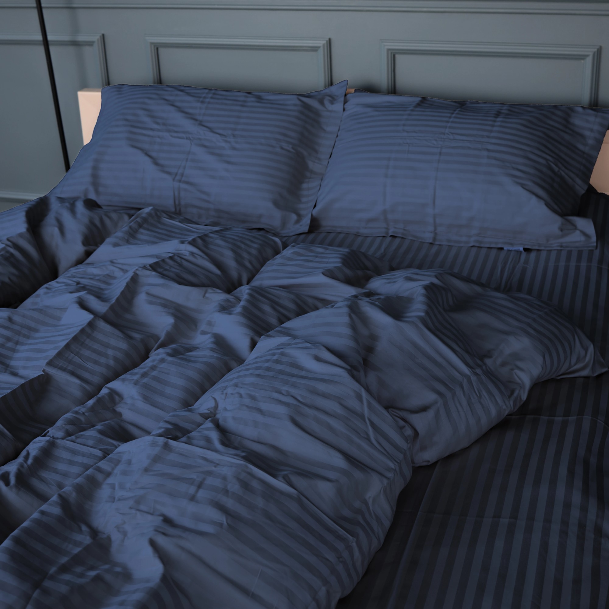 Комплект постельного белья детский MirSon Satin Stripe 30-0020 Smoky Blue 110х140 (2200005246313) - Фото 1
