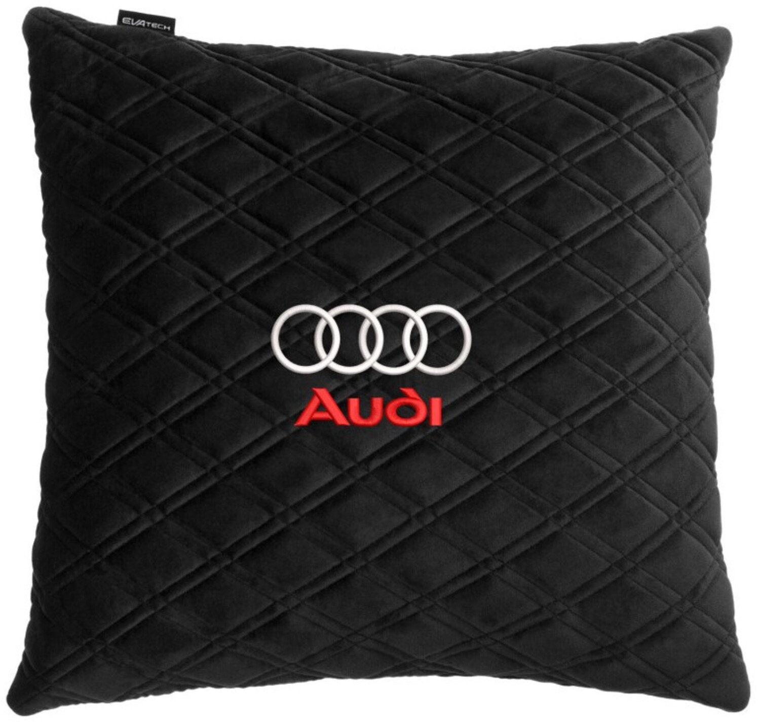 Купити Автомобільна подушка EVAtech з алькантари 40x40 см Audi чорна з чорною ниткою, великий ромб SPBALHRBBV003 - Фото 1 Автомобільна подушка EVAtech з алькантари 40x40 см Audi чорна з чорною ниткою, великий ромб SPBALHRBBV003 - Фото 1