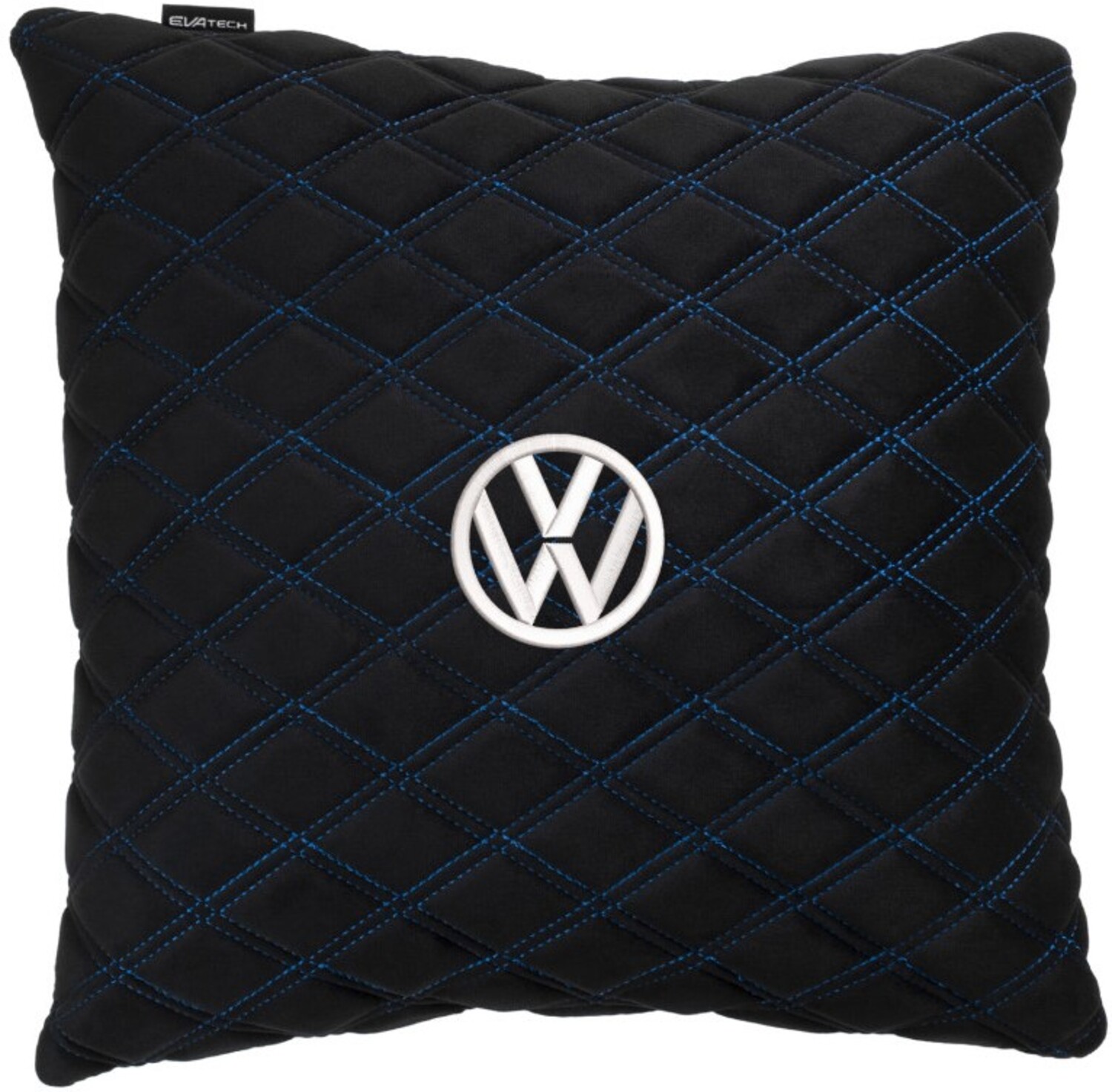 Купити Автомобільна подушка EVAtech з алькантари 40x40 см Volkswagen чорна з синьою ниткою, великий ромб SPBALHRBLV032 - Фото 1 Автомобільна подушка EVAtech з алькантари 40x40 см Volkswagen чорна з синьою ниткою, великий ромб SPBALHRBLV032 - Фото 1