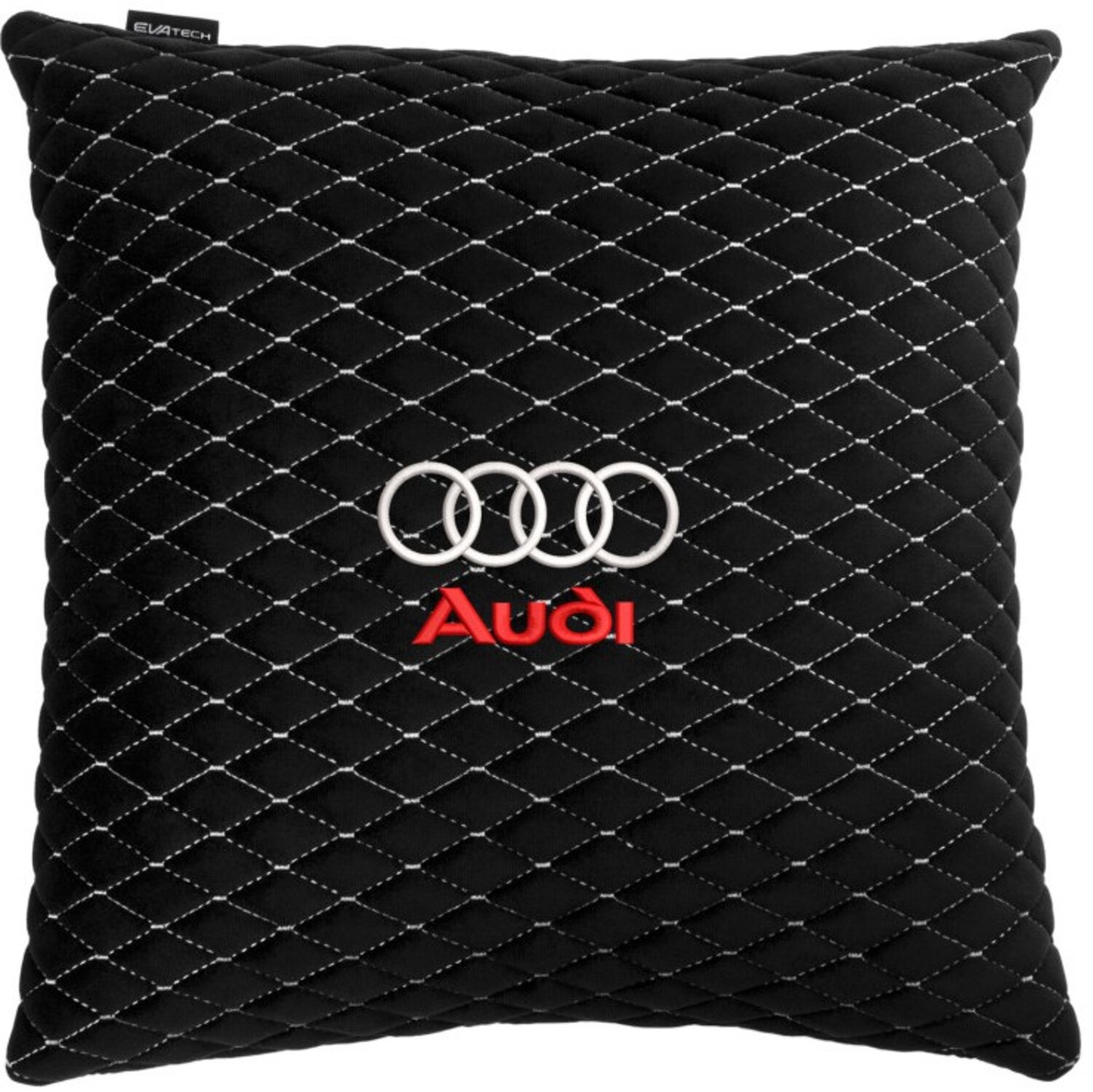 Купити Автомобільна подушка EVAtech з алькантари 40x40 см Audi чорна з білою ниткою, малий ромб SPBALMRBWV003 - Фото 1 Автомобільна подушка EVAtech з алькантари 40x40 см Audi чорна з білою ниткою, малий ромб SPBALMRBWV003 - Фото 1