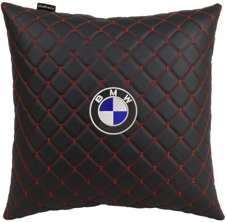 Автомобильная подушка EVAtech ECO 40x40 см BMW черная с красной нитью SPBCSBRV005 - Фото 1