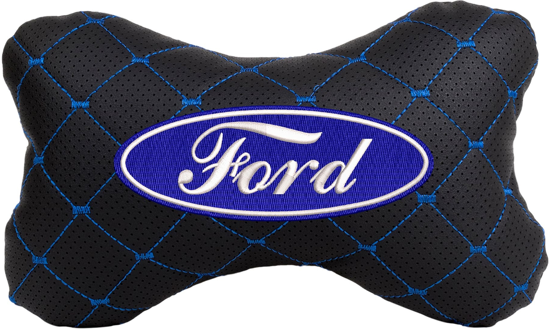 Автомобильная подушка на подголовник EVAtech ECO 27х16 см Ford черная с синей нитью SPCRBLV010 - Фото 1