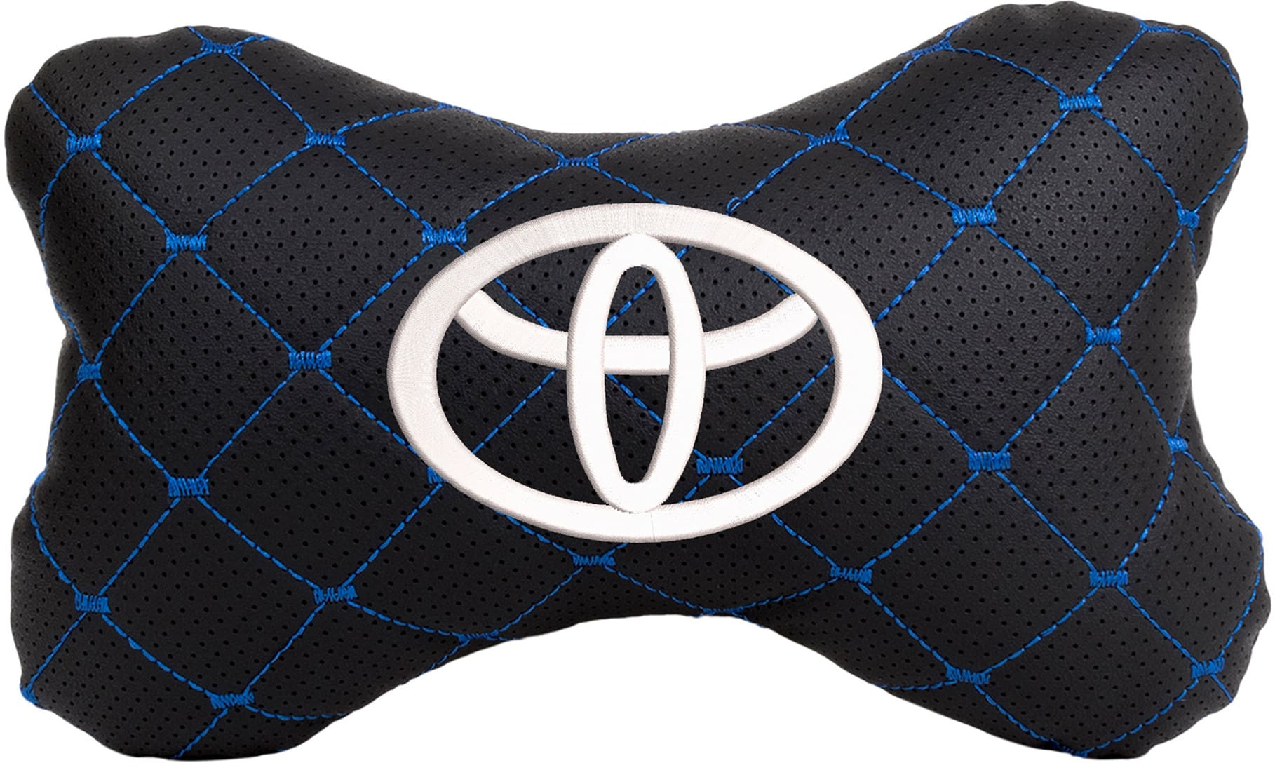 Автомобильная подушка на подголовник EVAtech ECO 27х16 см Toyota черная с синей нитью SPCRBLV030 - Фото 1