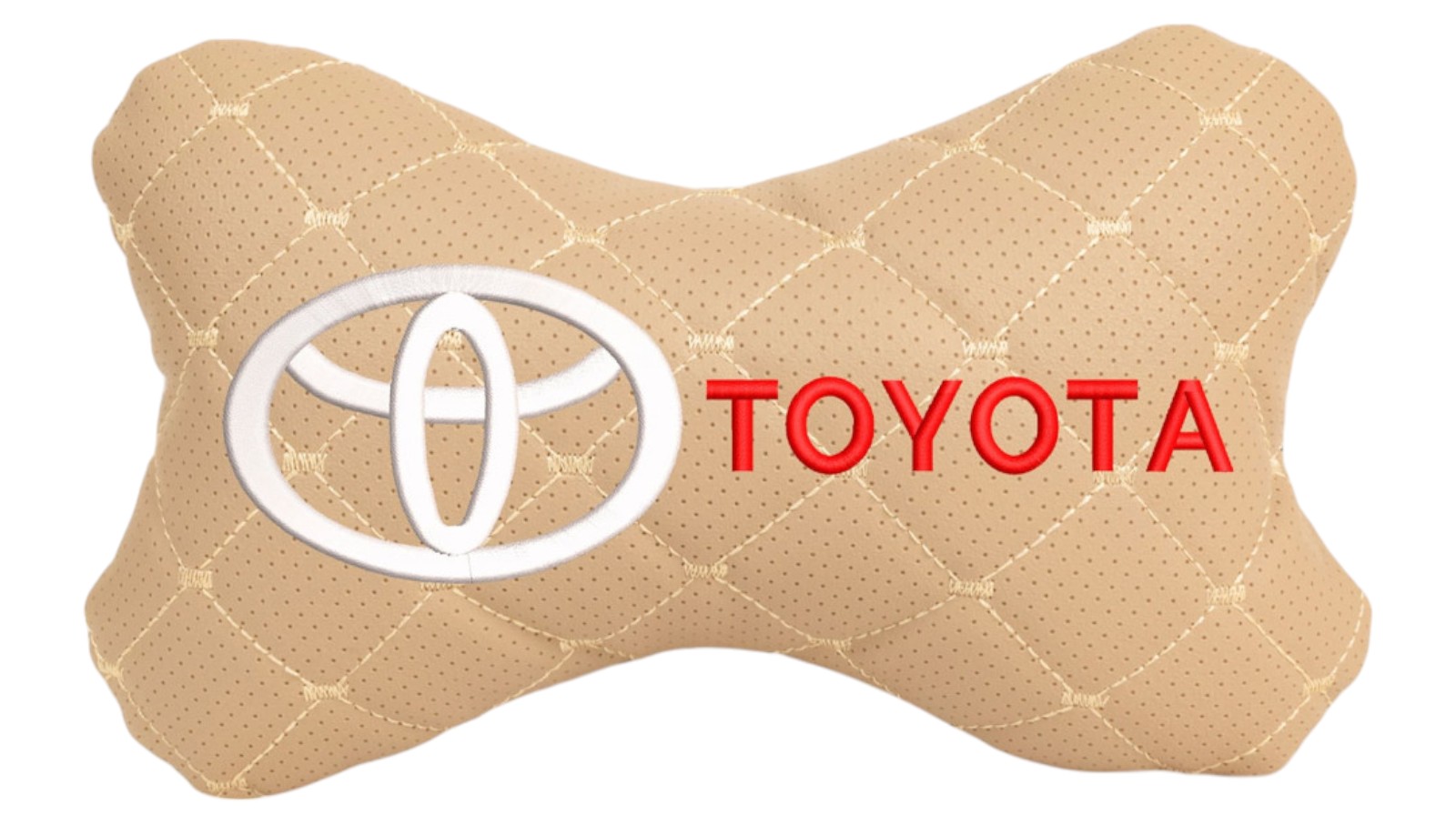 Автомобильная подушка на подголовник EVAtech ECO 27х16 см Toyota бежевая с бежевой нитью SPCRIIV031 - Фото 1