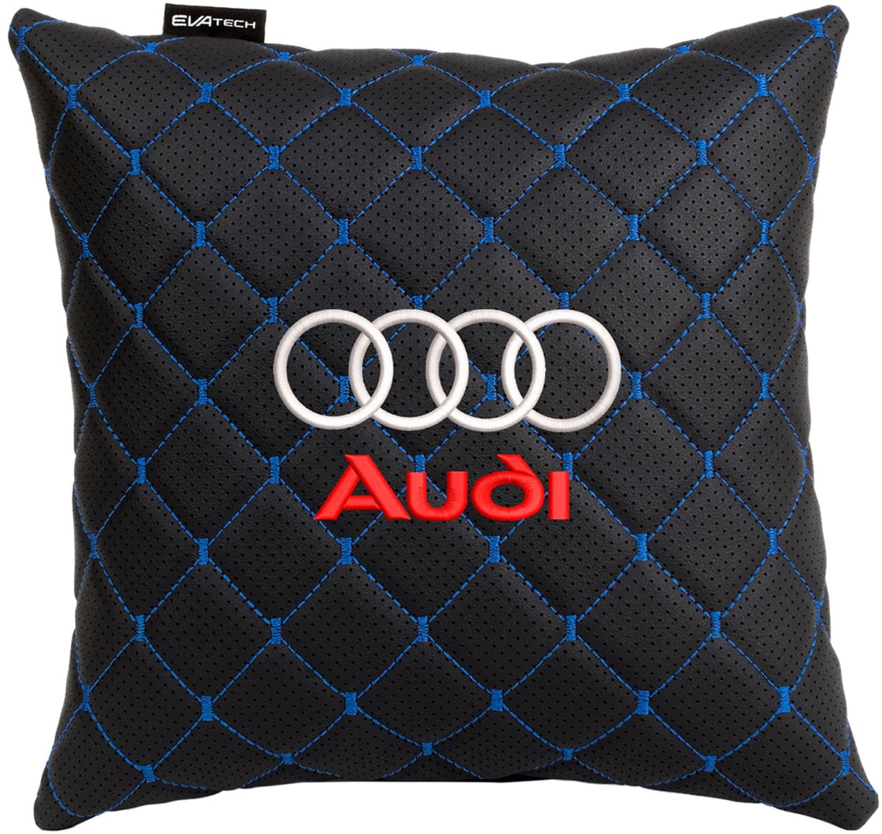 Автомобильная подушка EVAtech ECO Audi черная с синей нитью (SPSCSBLV003) - Фото 1