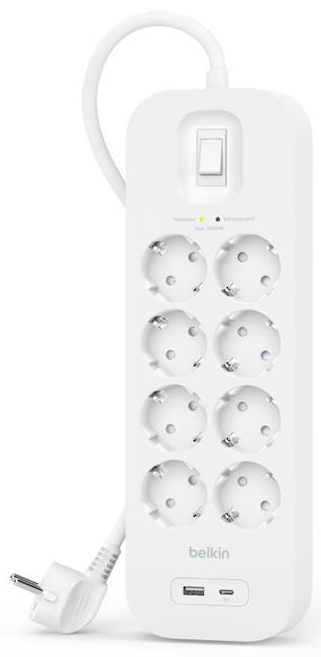 Сетевой фильтр Belkin 8хType F USB-A/USB-C 18Вт 2 м White (SRB003VF2M-V2) - Фото 1
