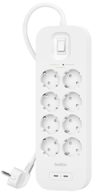 Сетевой фильтр Belkin 8хType F USB-C/USB-C 30Вт 2 м White (SRB004VF2M) - Фото 1