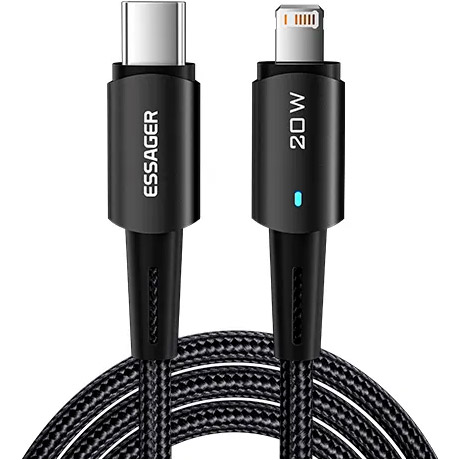Кабель синхронизации данных Essager Sunset Type-C to Lightning 20W USB Charging Cable 0.5m Black (EXCTL-CGB01) - Фото 1