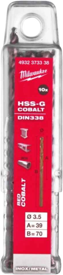 Набор сверл Milwaukee HSS-Co DIN338 3.5х70х39 мм 10 шт. (4932373338) - Фото 1