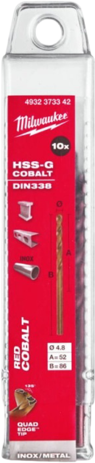 Набор сверл Milwaukee HSS-Co DIN338 4.8х86х52 мм 10 шт. (4932373342) - Фото 1