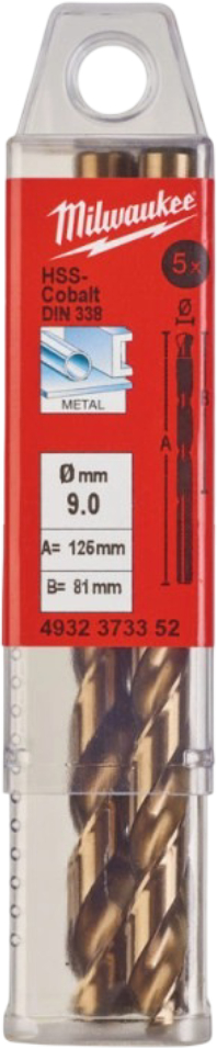 Набор сверл Milwaukee HSS-Co DIN338 9х125х83 мм 5 шт. (4932373352) - Фото 1