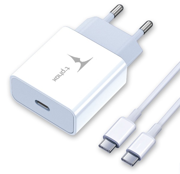 Сетевое зарядное устройство T-phox PD 18W Charger+Type-C-C 60W Cable 1m White - Фото 1