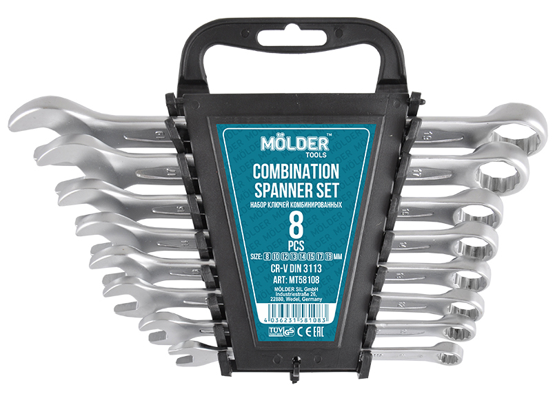 Набор комбинированных ключей Molder CR-V  8 шт. 8-19 мм (MT58108) - Фото 1
