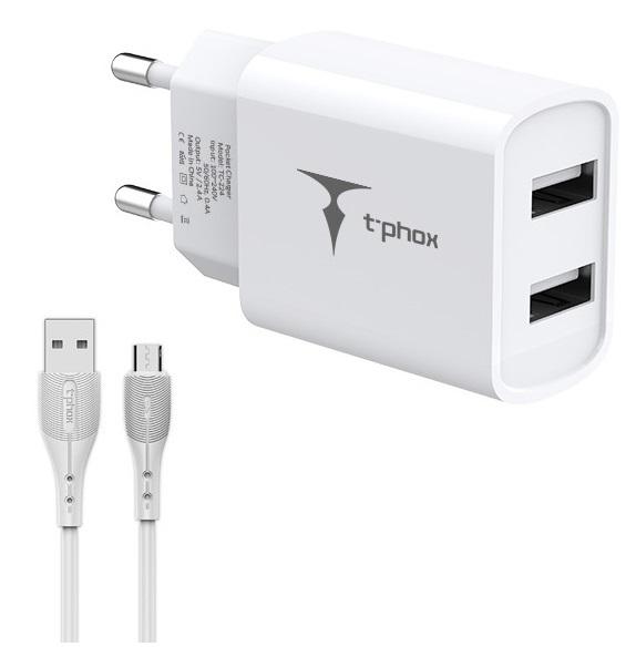 Сетевое зарядное устройство T-phox Pocket Dual USB+MicroUSB cable (TCC-224 (W)+Micro) - Фото 1