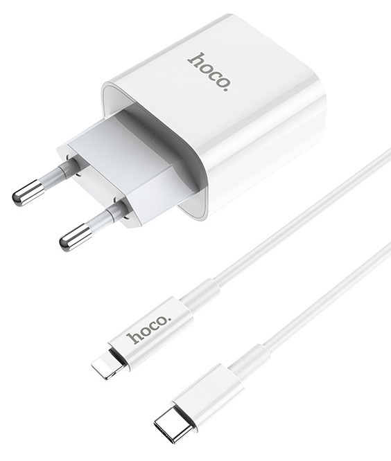Сетевое зарядное устройство HOCO C76A Plus Speed source PD20W charger set(C to iP) White (6931474746924) - Фото 1