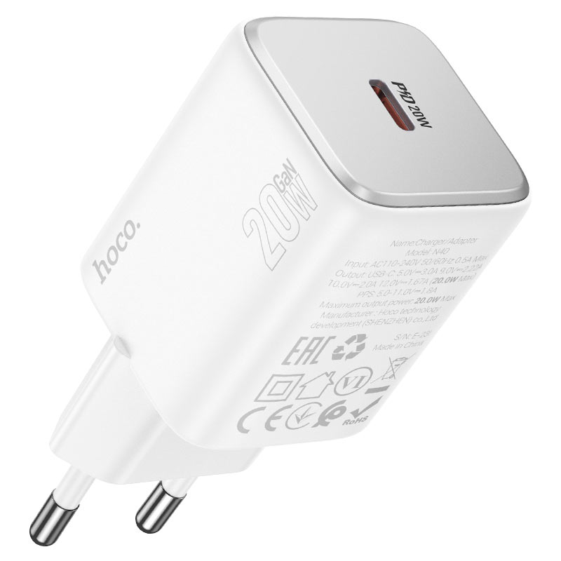 Сетевое зарядное устройство HOCO N40 PD20W charger White (6942007616973) - Фото 1
