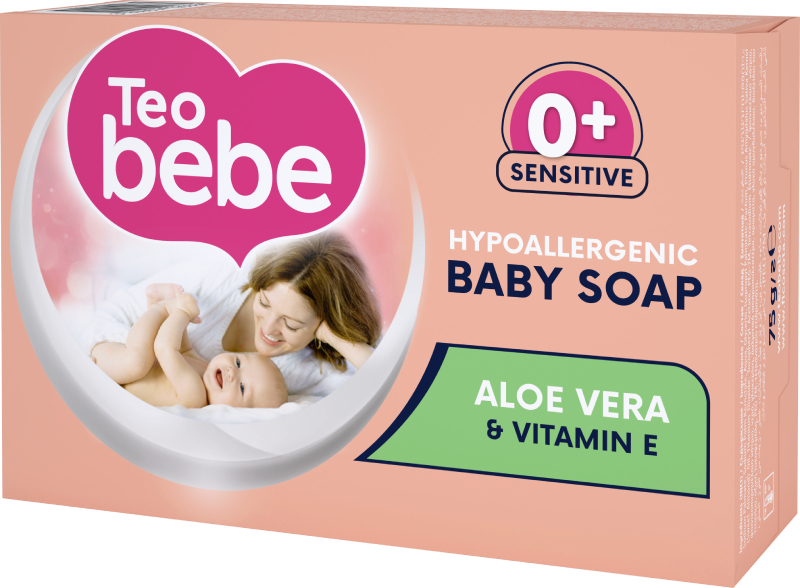 Мыло кусковое детское Teo Bebe Sensitive Aloe Vera & vitamin E 75 г (3800024045264) - Фото 1