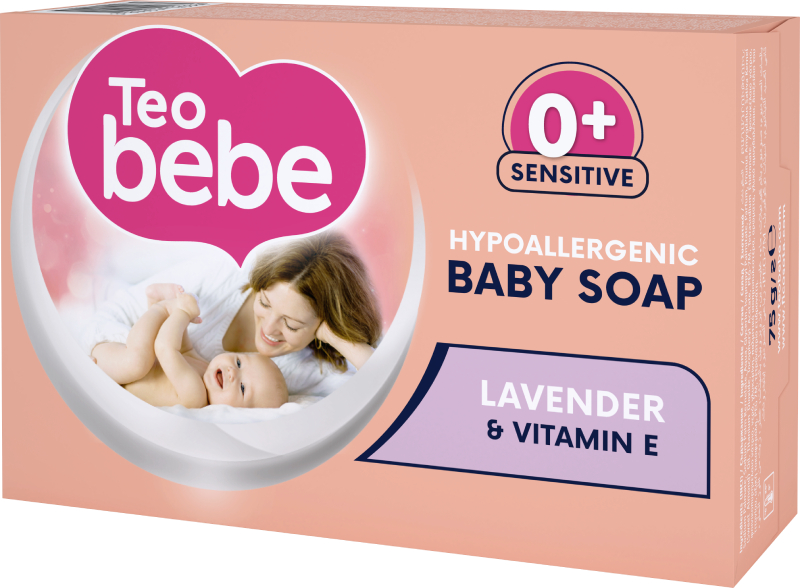Мыло кусковое детское Teo Bebe Sensitive Lavender & vitamin E 75 г (3800024045271) - Фото 1