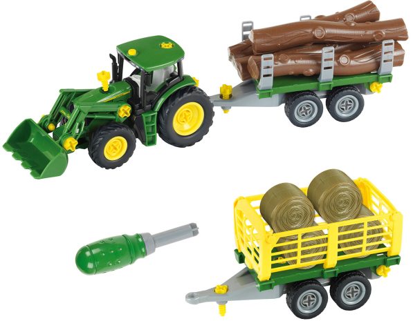 Наземная строительная техника Klein John Deere - игрушечный трактор и прицеп, 2 в 1, 1:24 (3906) - Фото 1