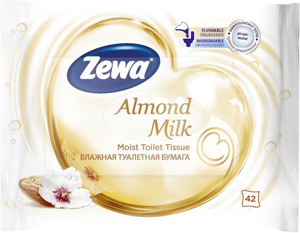 Влажная туалетная бумага Zewa Almond Milk 42 шт. (7322540796179) - Фото 1