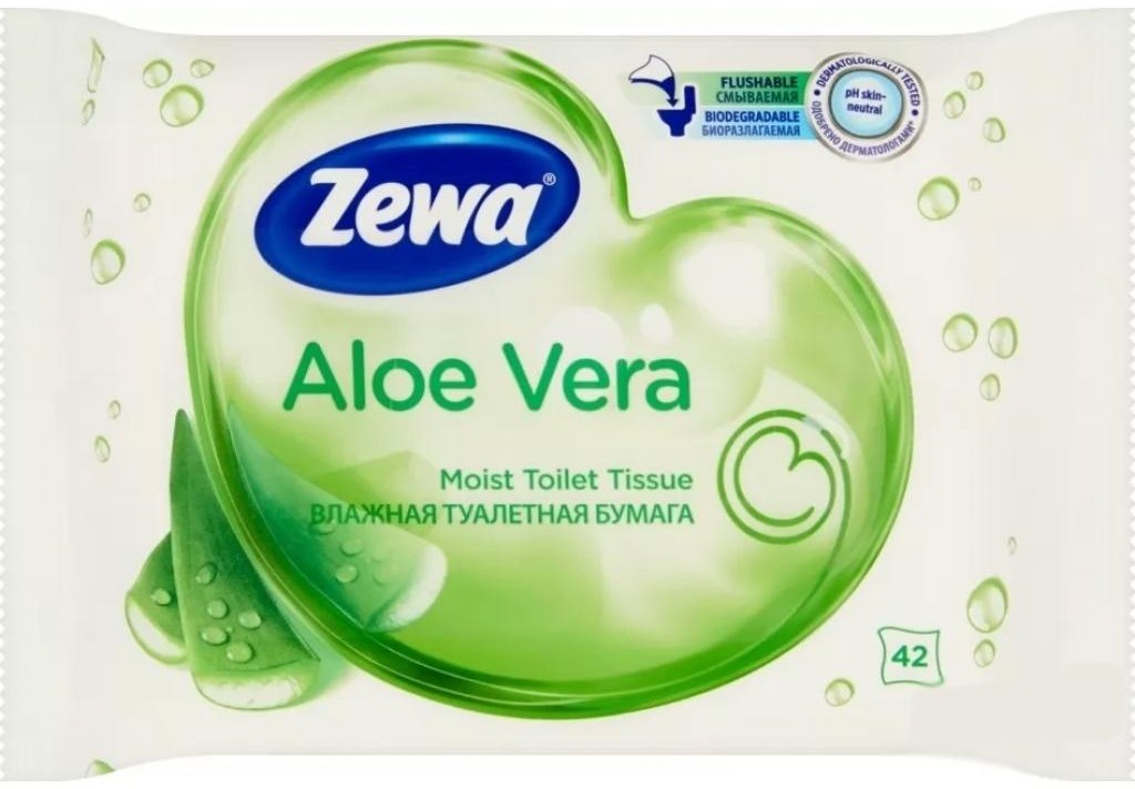 Влажная туалетная бумага Zewa Aloe Vera 42 шт. (7322540898934) - Фото 1