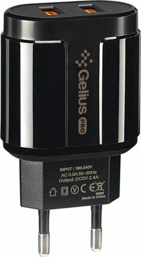 Мережевий зарядний пристрій Gelius Pro Avangard GP-HC06 2USB 2.4A + Cable MicroUSB Black - Фото 1