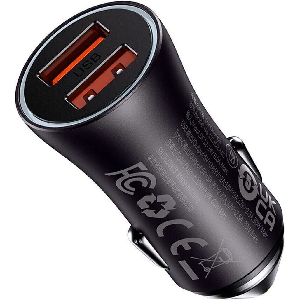 Автомобільний зарядний пристрій Baseus FC U+U 60W Grey (CGJM000013) - Фото 1