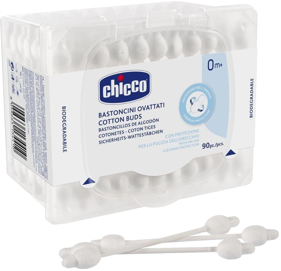 Ушные палочки детские Chicco хлопковые 90 шт. (10441.00) - Фото 1