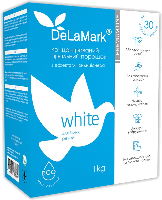 Стиральный порошок DeLaMark Premium Line White с эффектом кондиционера 1 кг (4820152330956) - Фото 1