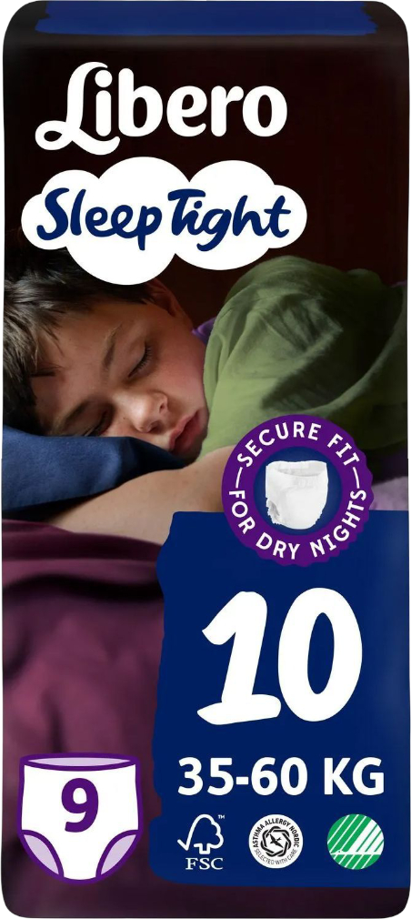 Одноразовые подгузники-трусики Libero Sleep Tight 10 (35-60 кг) 9 шт. (7322541180816) - Фото 1