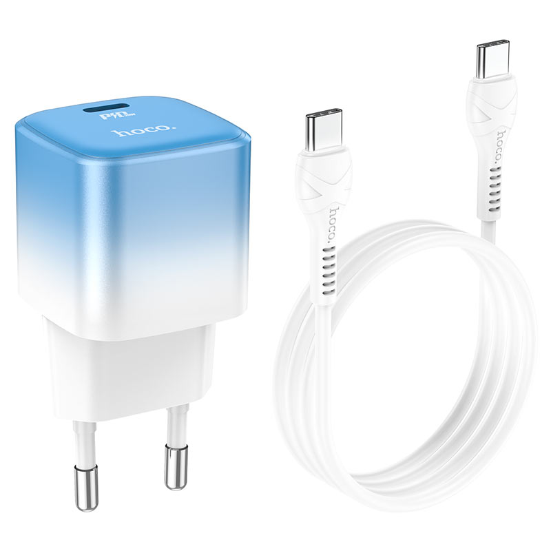 Сетевое зарядное устройство HOCO C101A single port PD20W Ice Blue (6931474769398) - Фото 1