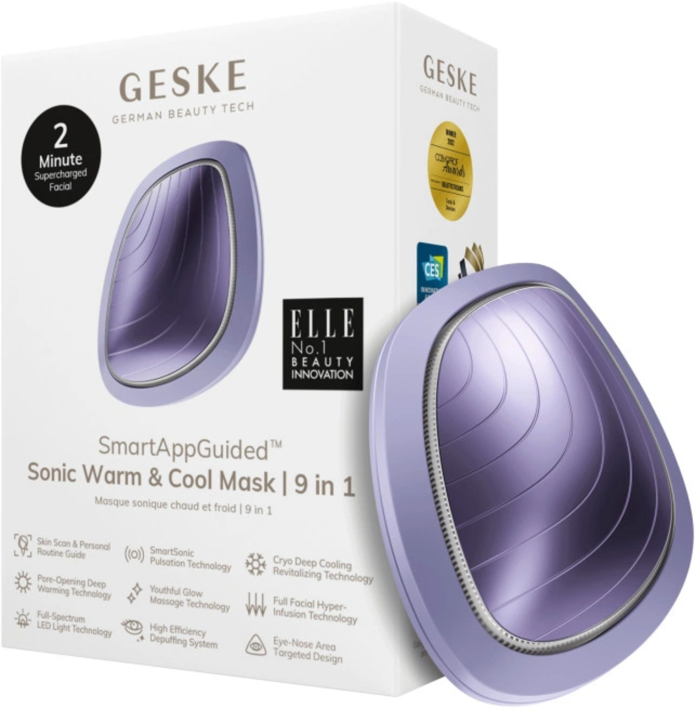 Звукова маска тепло та холод для обличчя GESKE Sonic Warm & Cool Mask 9 в 1 пурпуровий (GK000002MG01) - Фото 1