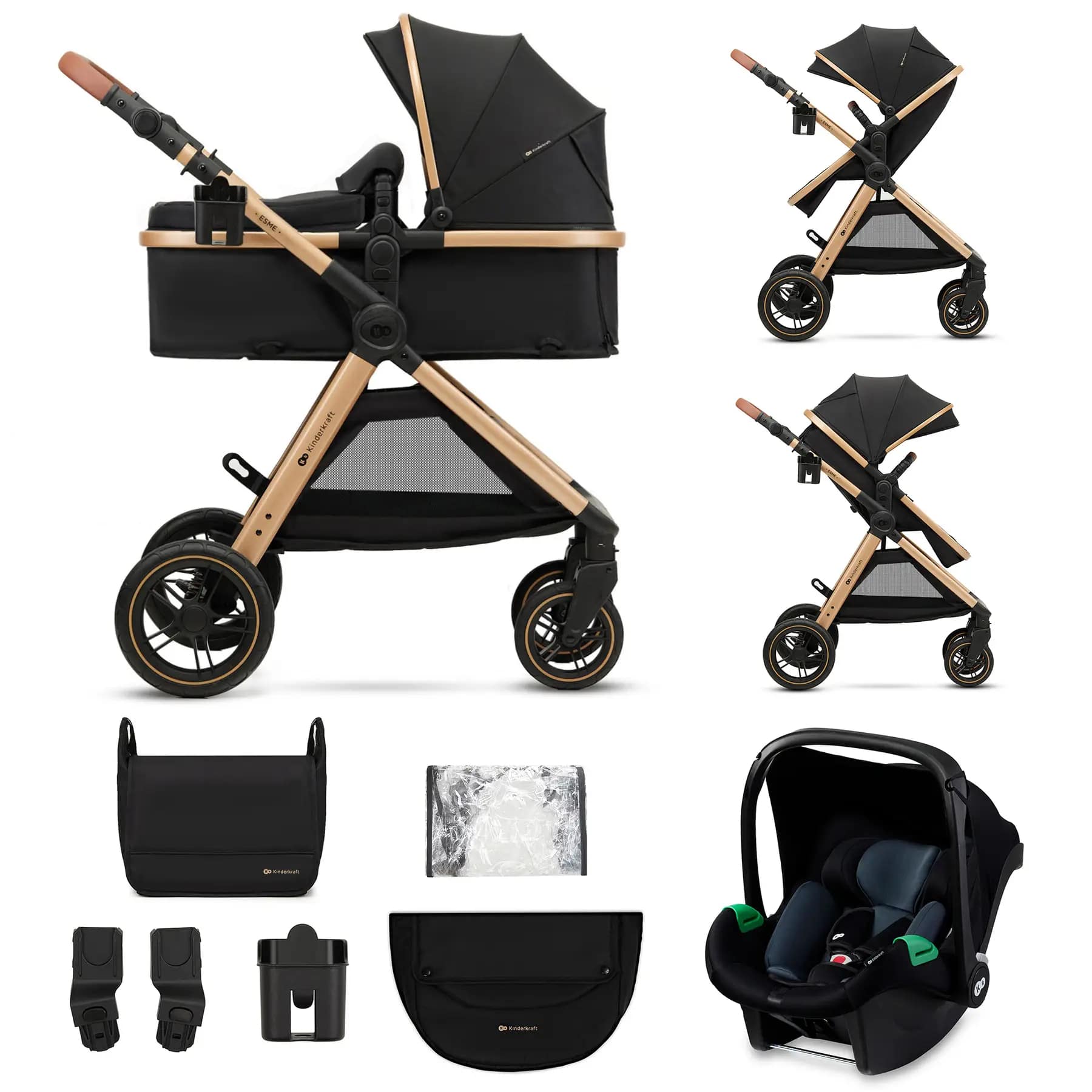 Коляска универсальная 3 в 1 Kinderkraft Esme Pure Black (KSESME00BLK3000) - Фото 1
