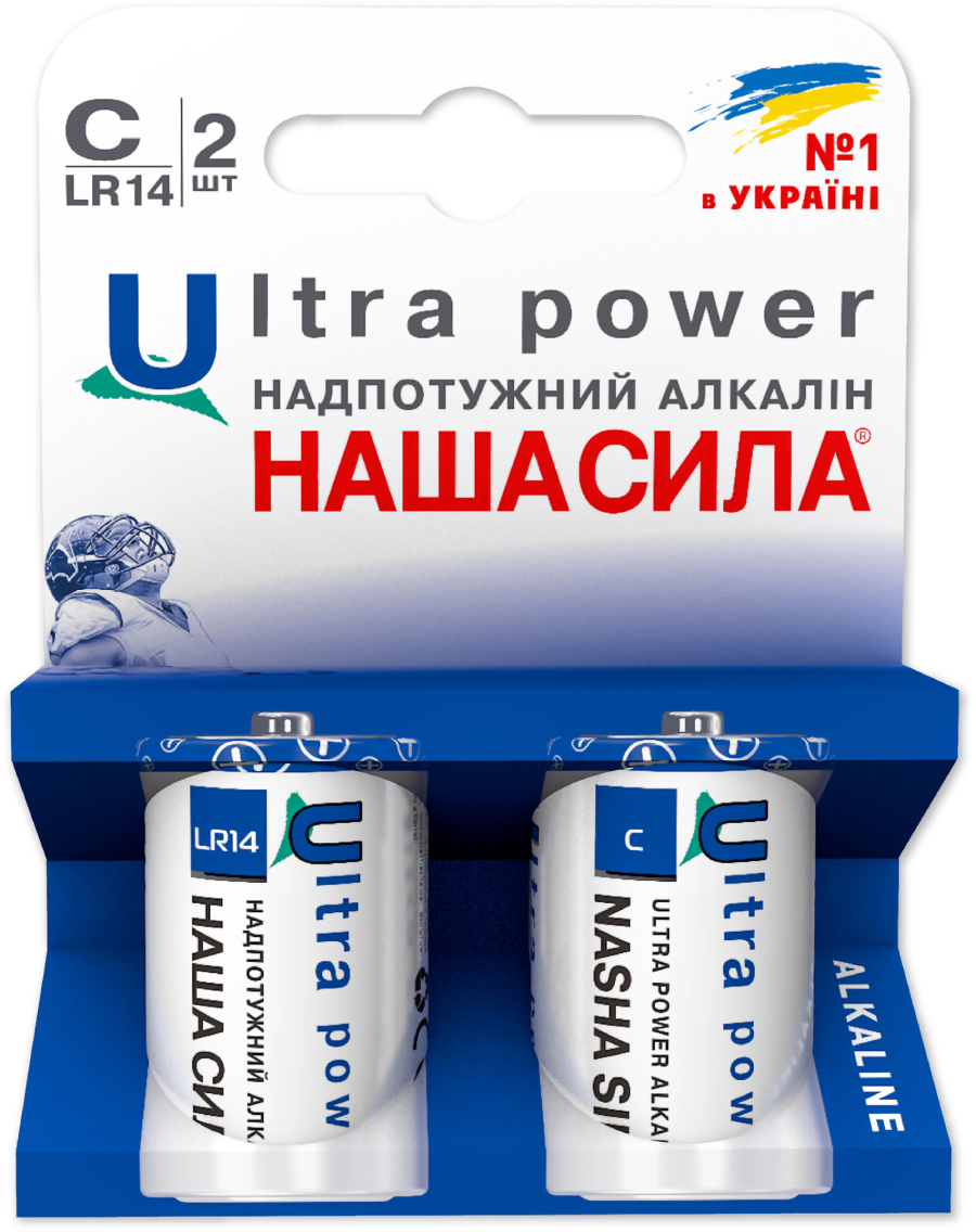Батарейка тип C (LR-14) Наша Сила Ultra Power C (LR14) щелочные 2 шт. (6922363162079) - Фото 1