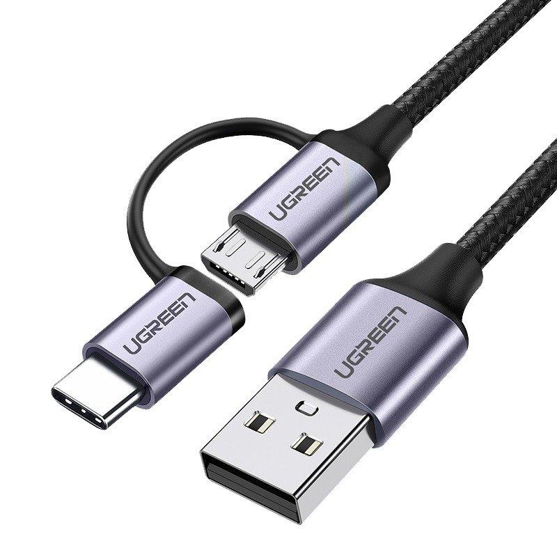 Кабель UGREEN US177 USB AM-MicroUSB+Type C M 1.0 m 3A Black (30875) - Фото 1