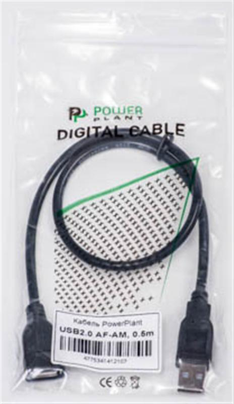 Кабель USB type A - USB type A PowerPlant USB 2.0 AF-USB 2.0 AM 0.5m Black (KD00AS1210) - Фото 1