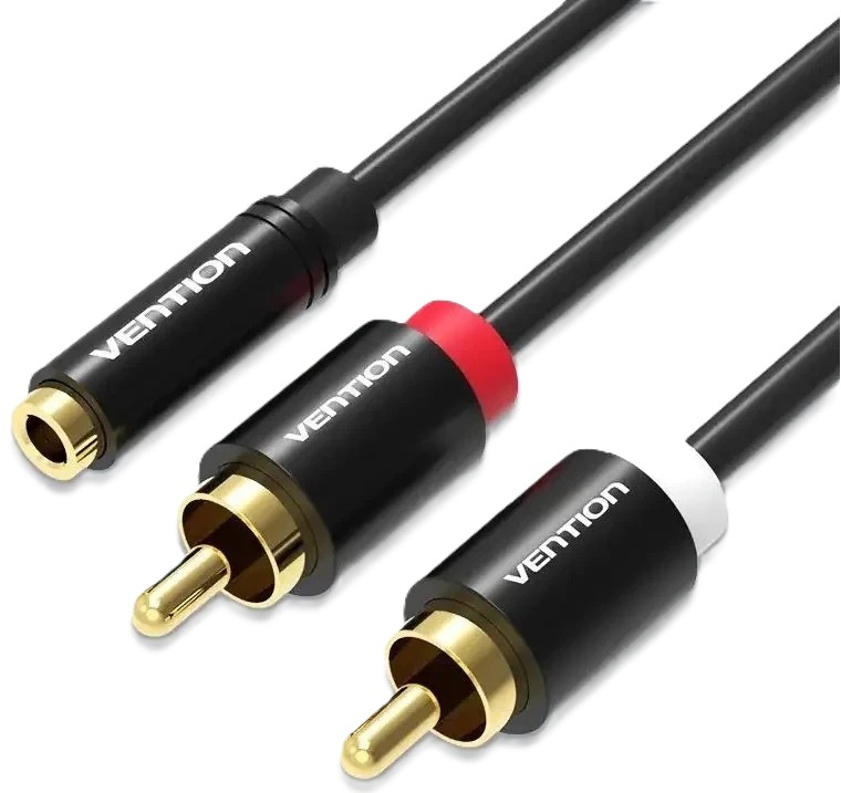 Кабель 3.5 мм - 3.5 мм Vention 3.5 мм - 2хRCA (F/M), 1m Black (VAB-R01-B100)