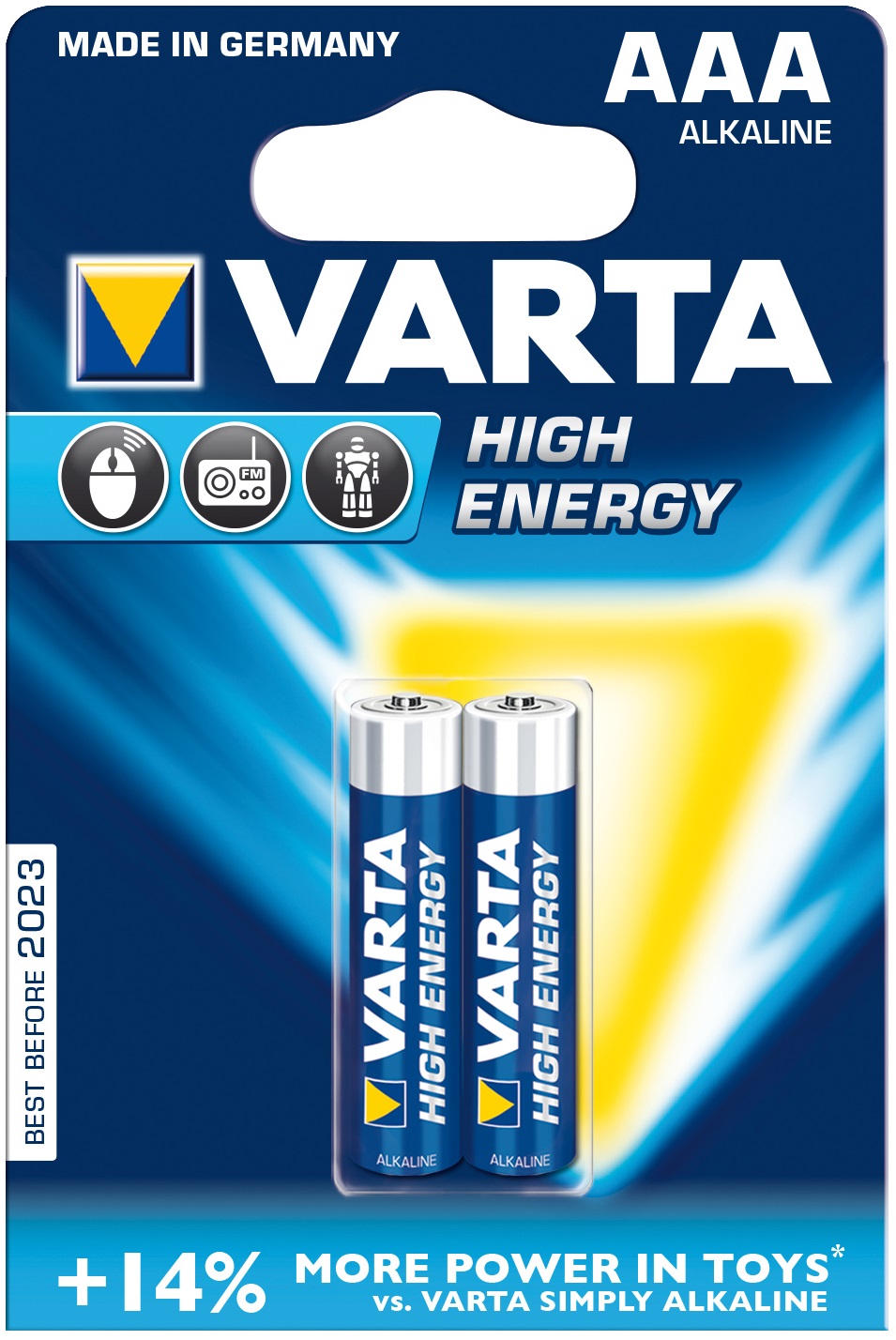 Батарейка тип AAA Varta HIGH Energy AAA BLI 2 ALKALINE - Фото 1