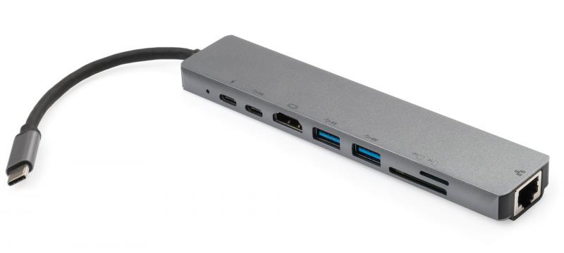 Хаб USB Vinga Type-C to 4K HDMI+2xUSB3.0+GigabitLAN+SD+2*PD Aluminium (VCPATC2U3CRLNHIPDGR) - Фото 1