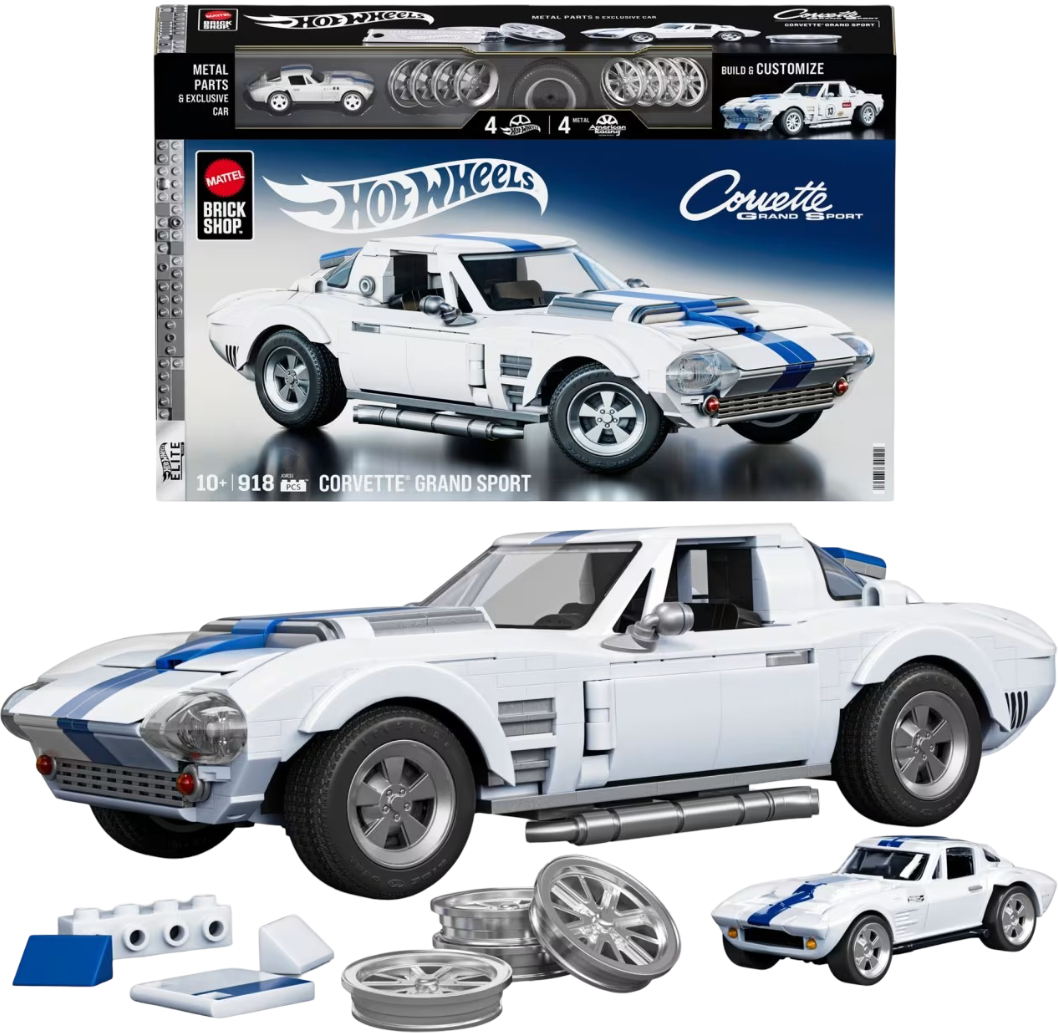 Коллекционная машинка-конструктор Hot Wheels Brick Shop Elite Corvette Grand Sport 918 деталей (JGR31) - Фото 1