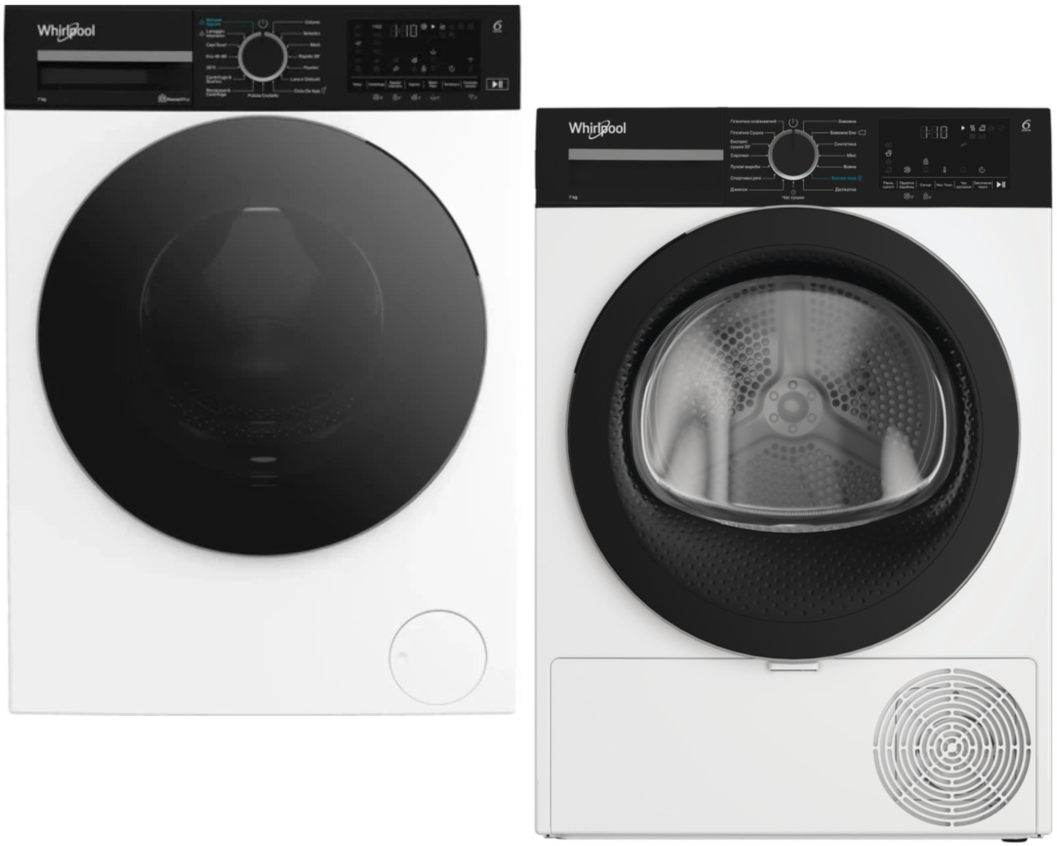 Комплект техники Whirlpool Стиральная машина с фронтальной загрузкой + Сушильная машина Whirlpool WAM 764WKB UA + WPS 7 WBS UA - Фото 1